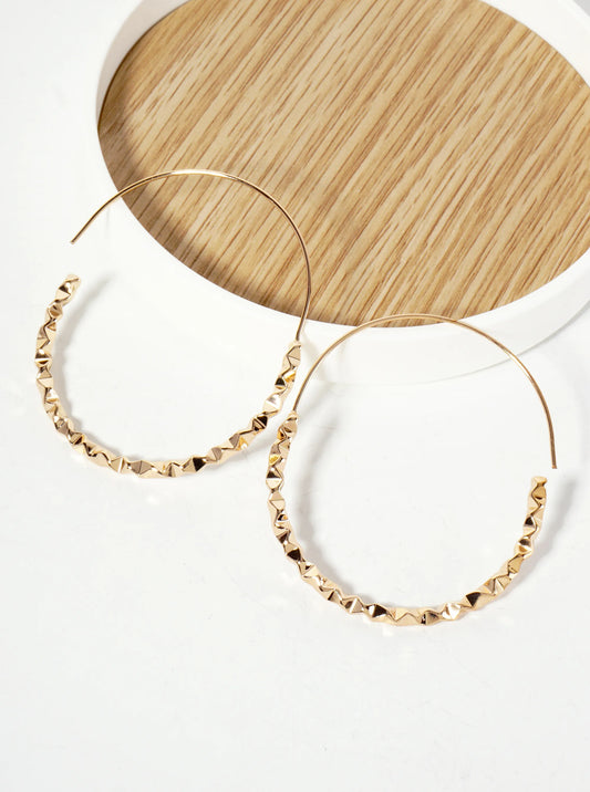 Geometric 50mm Brass Wire Hoop Earrings With Crushed-Pattern