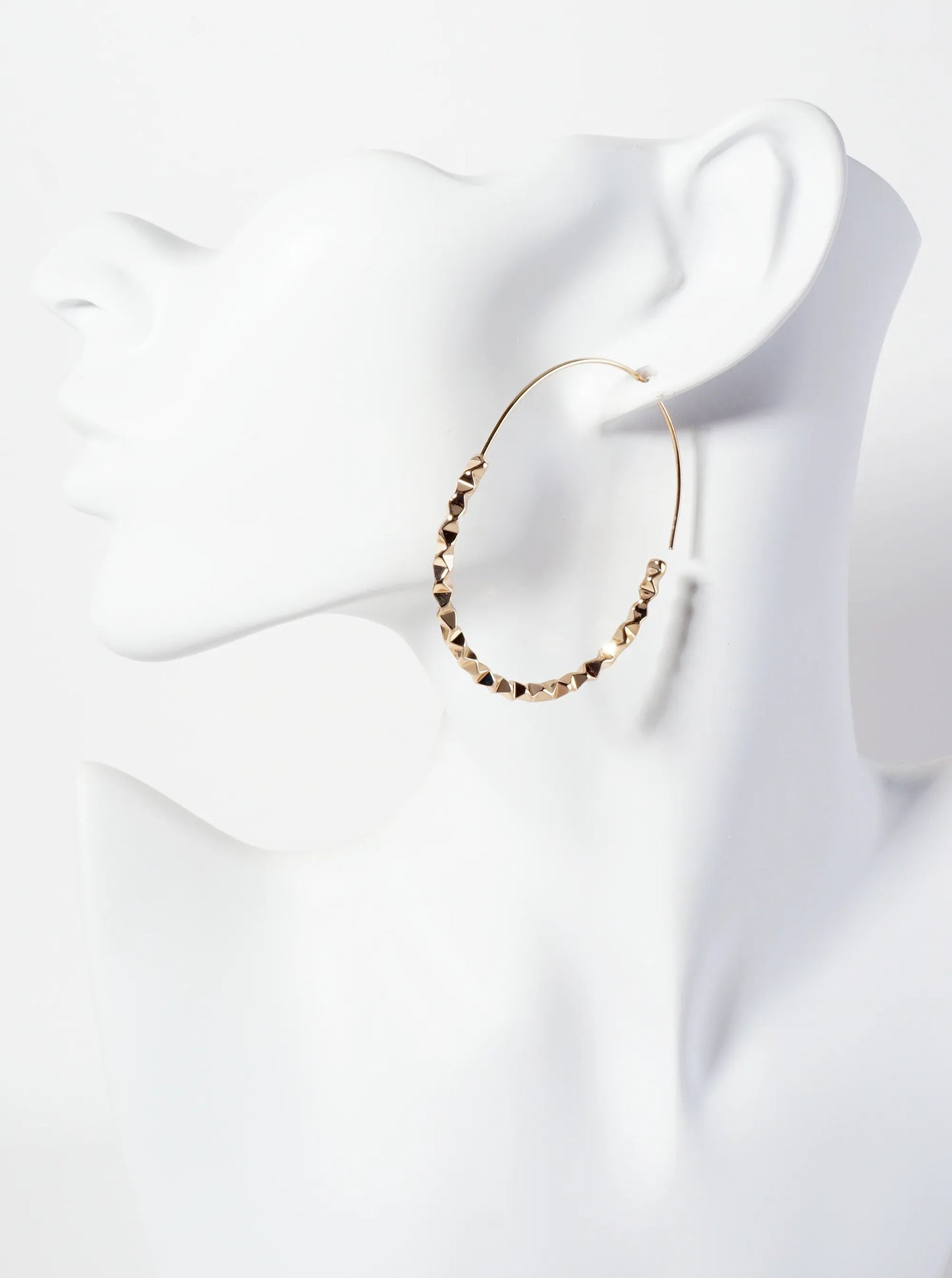 Geometric 50mm Brass Wire Hoop Earrings With Crushed-Pattern