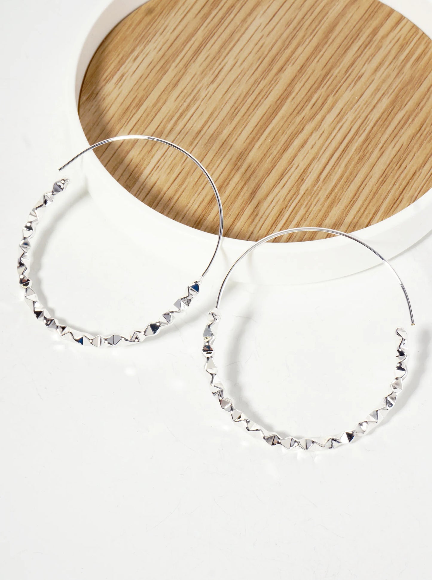 Geometric 50mm Brass Wire Hoop Earrings With Crushed-Pattern