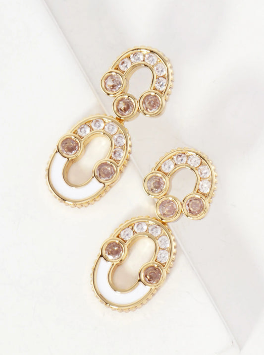 Geometric CZ-Embellished 14K-Gold-Dipped Earrings