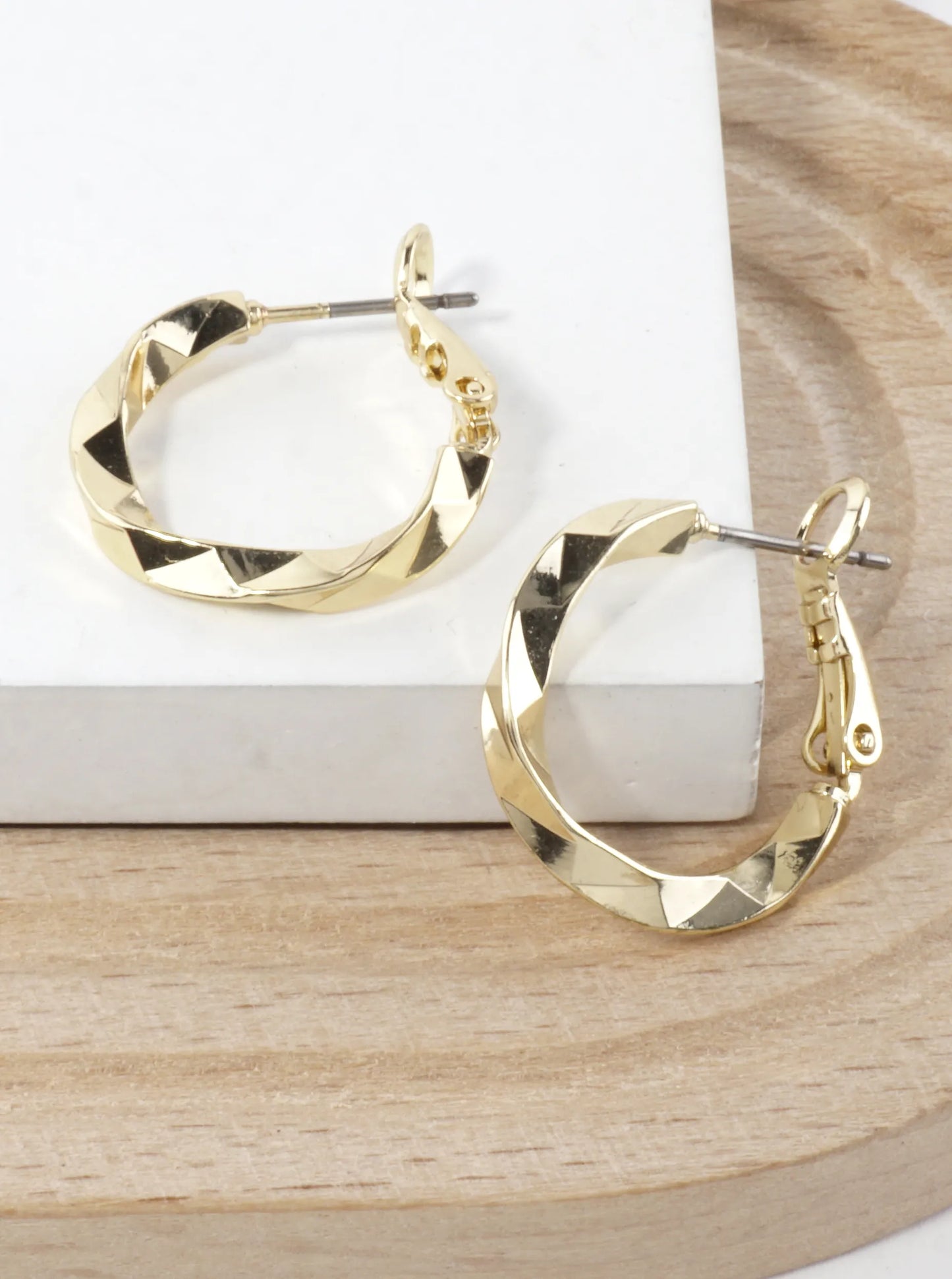 Geometric Cut Brass Hoop Earrings 0.75
