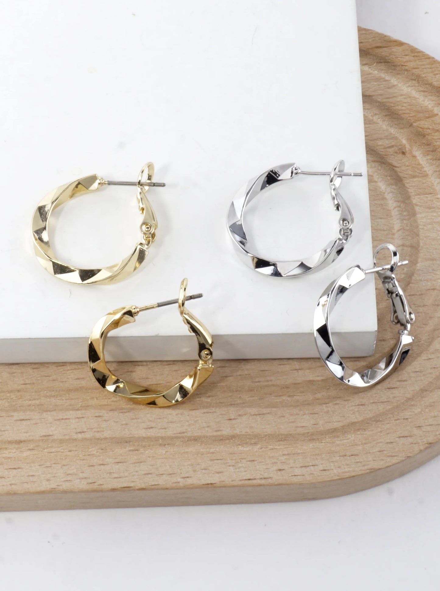 Geometric Cut Brass Hoop Earrings 0.75