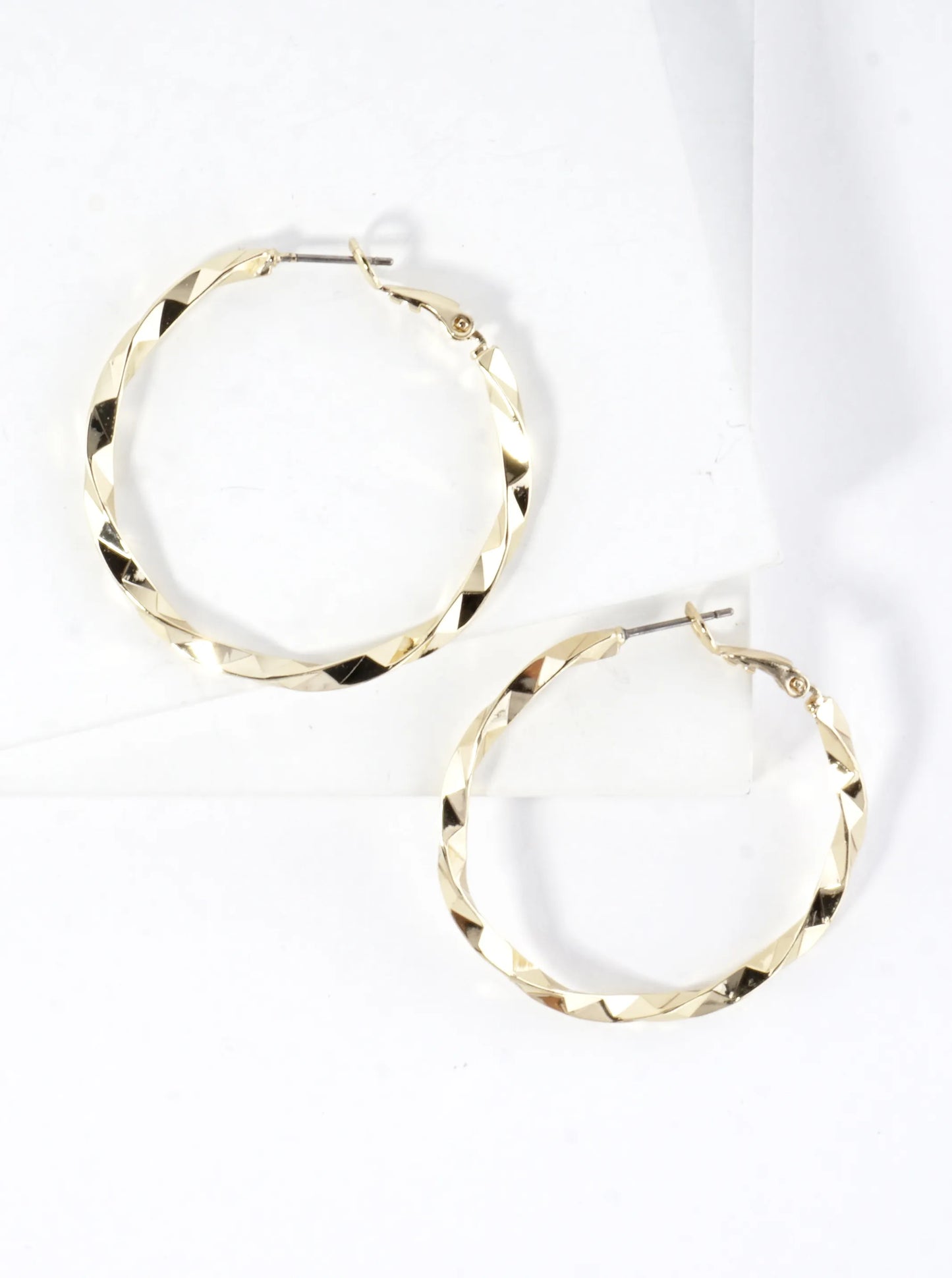 Geometric Cut Brass Hoop Earrings 1.5inch