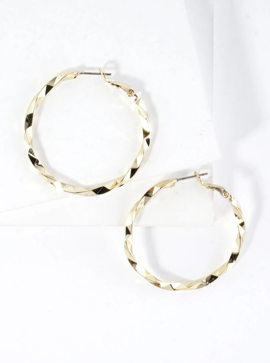 Geometric Cut Brass Hoop Earrings 1.5inch