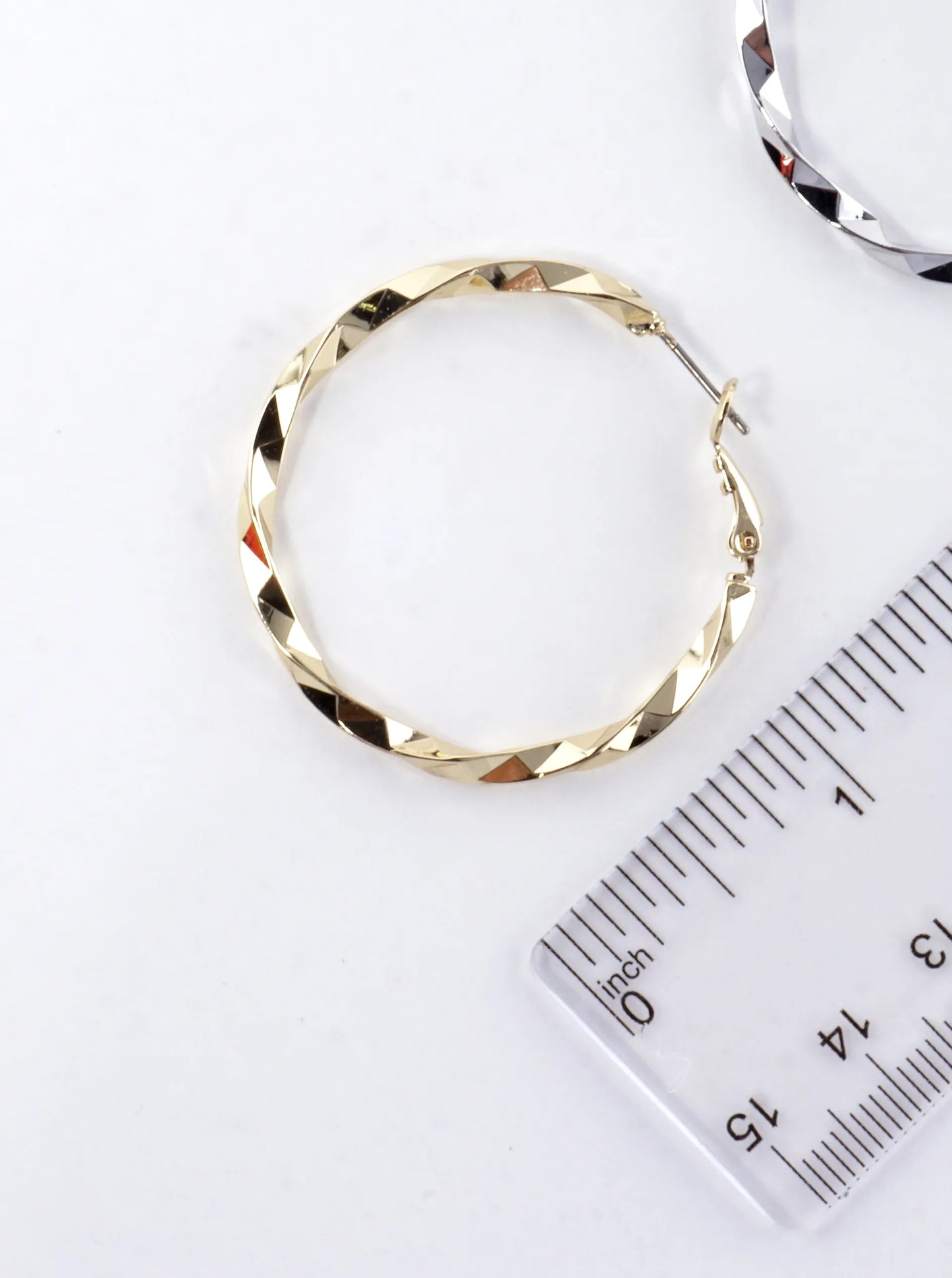 Geometric Cut Brass Hoop Earrings 1.5inch