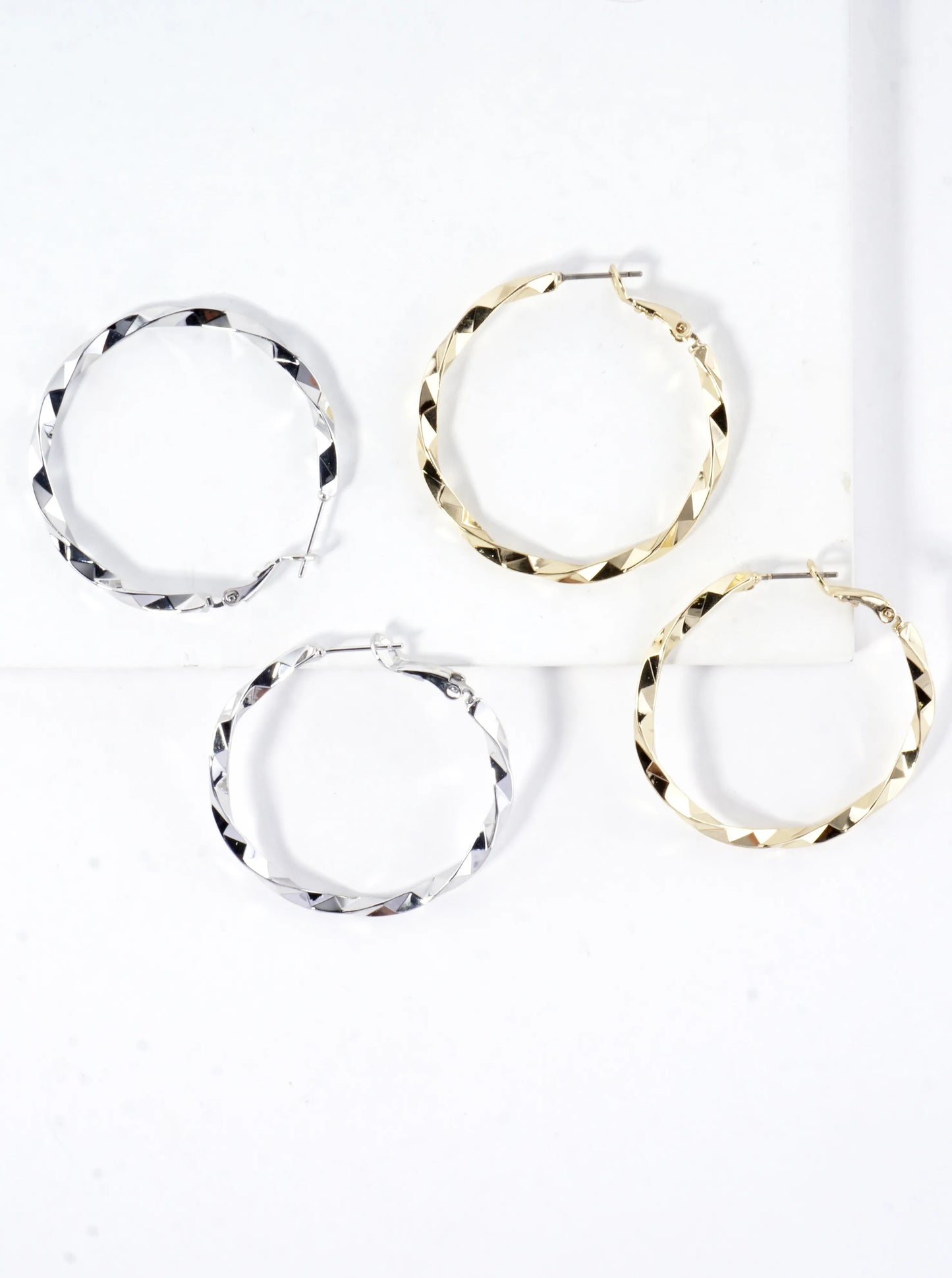 Geometric Cut Brass Hoop Earrings 1.5inch