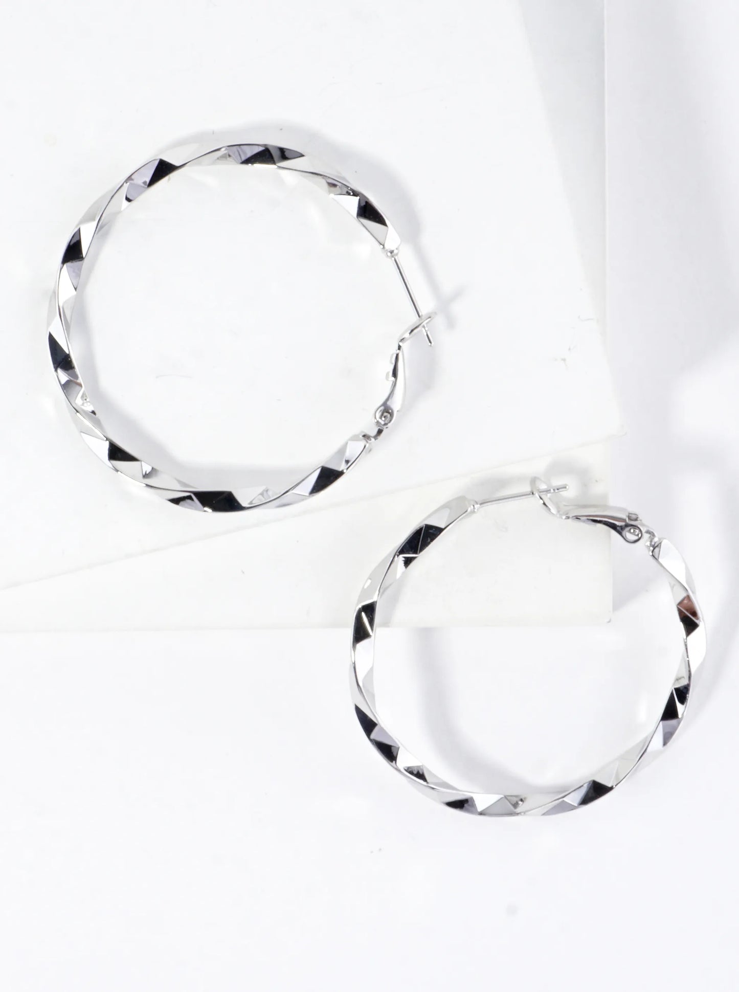 Geometric Cut Brass Hoop Earrings 1.5inch