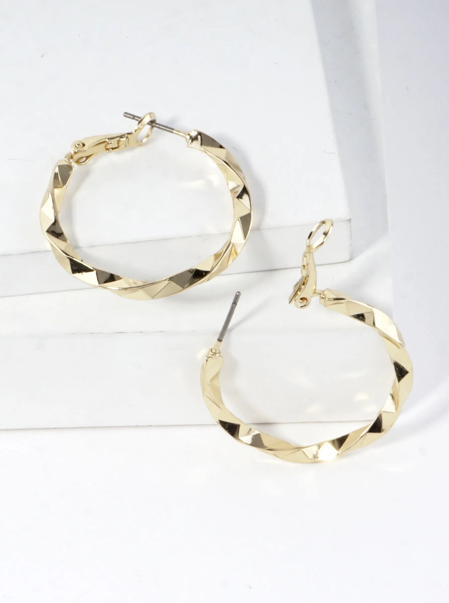Geometric Cut Brass Hoop Earrings 1inch