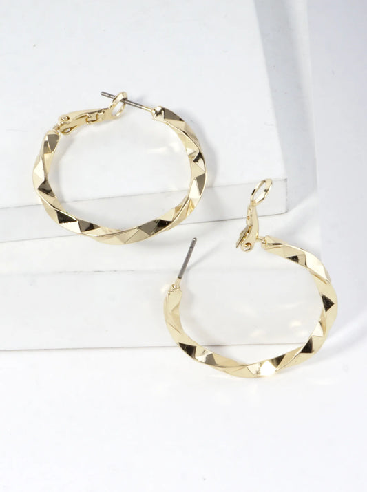 Geometric Cut Brass Hoop Earrings 1inch