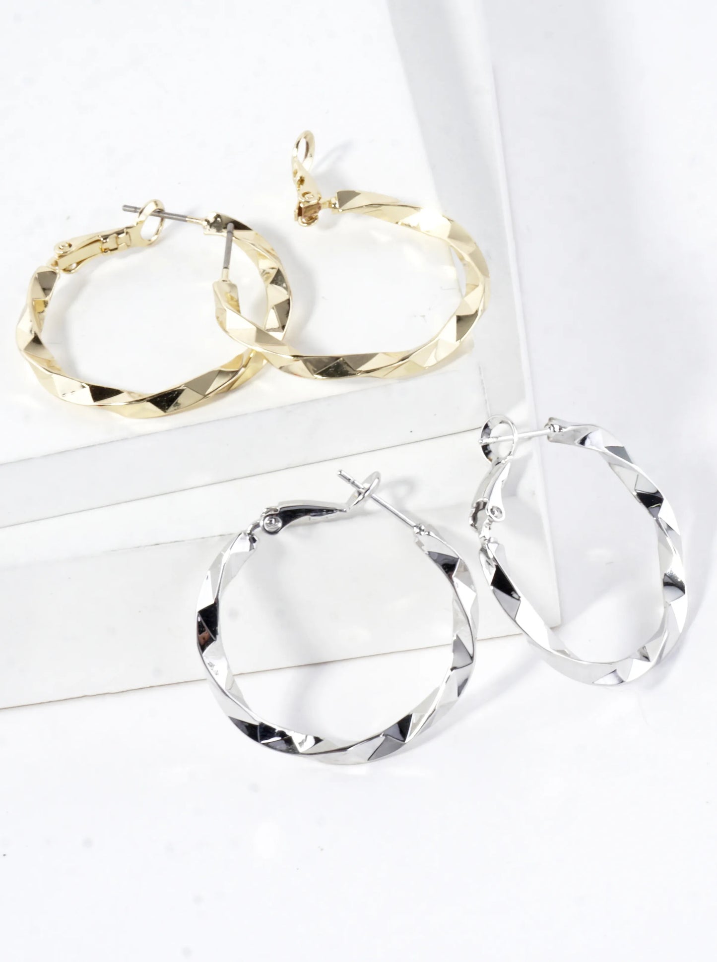 Geometric Cut Brass Hoop Earrings 1inch