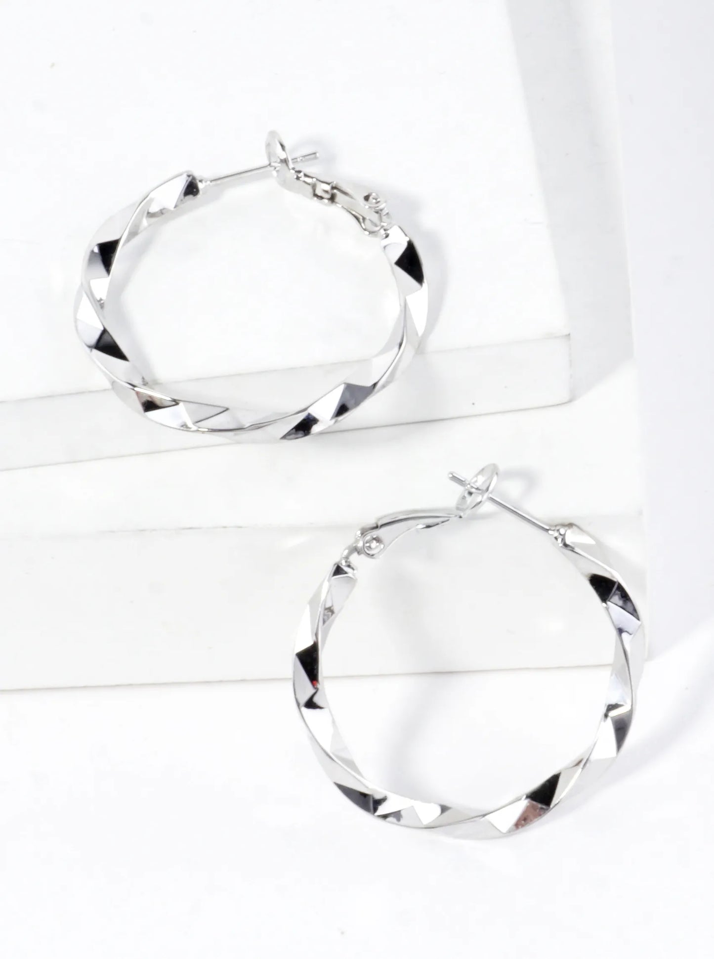 Geometric Cut Brass Hoop Earrings 1inch