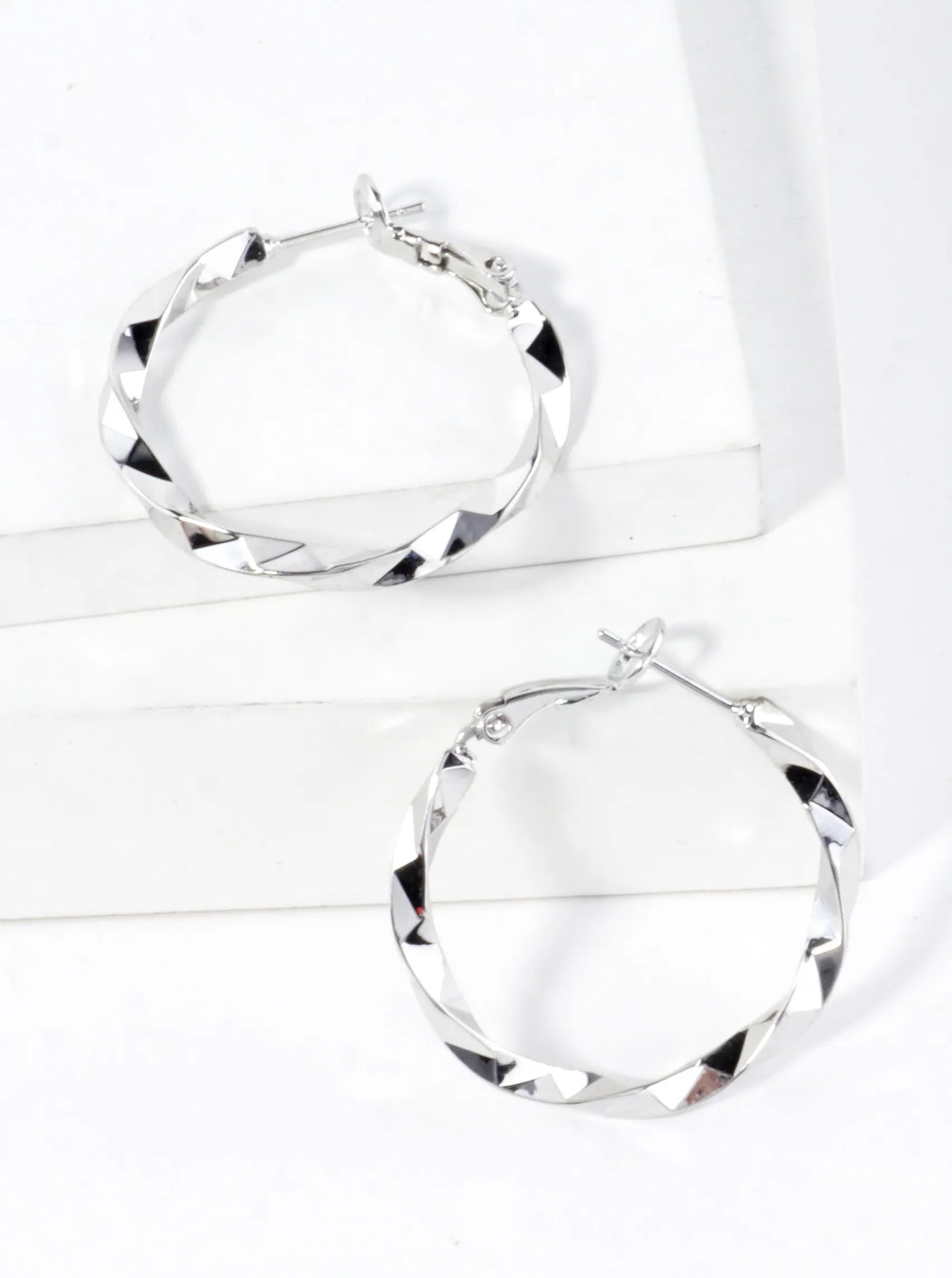 Geometric Cut Brass Hoop Earrings 1inch