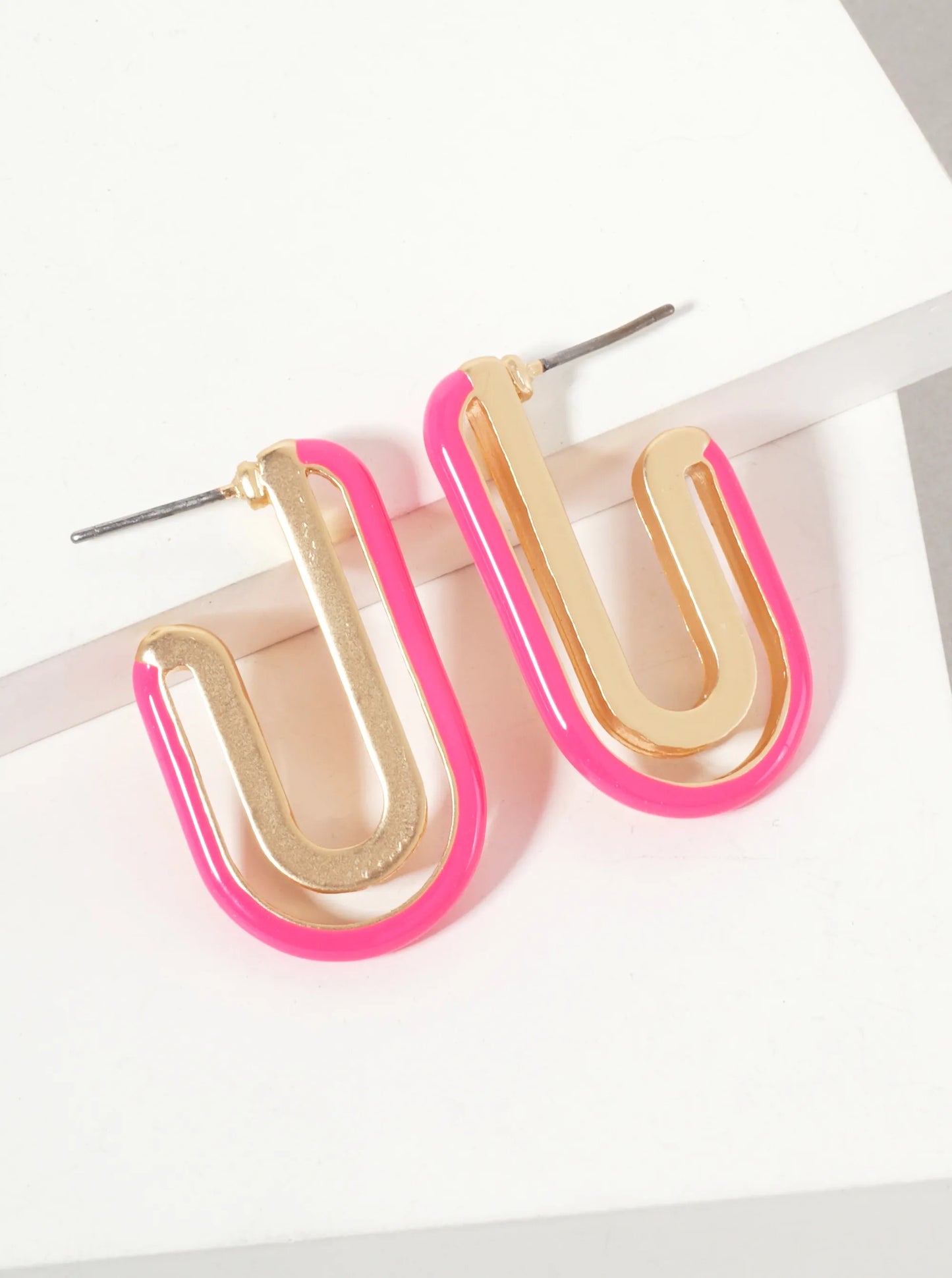 Geometric Cutout Arch-Shaped 30mm Enamel Hoop Earrings
