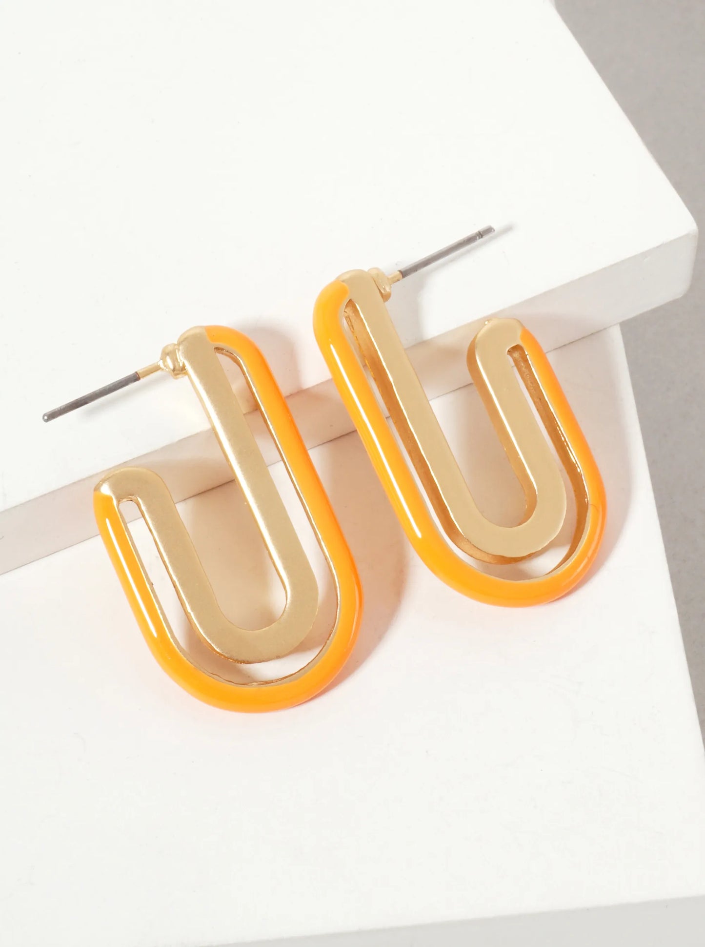 Geometric Cutout Arch-Shaped 30mm Enamel Hoop Earrings