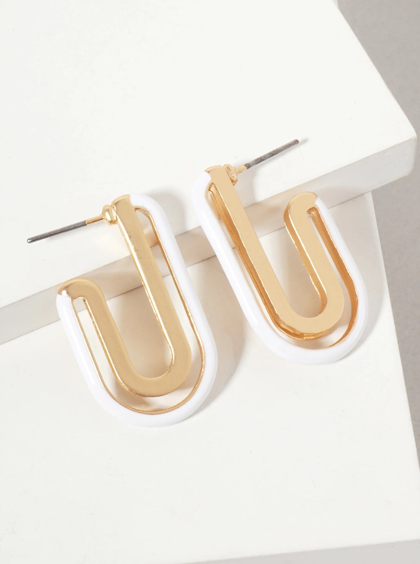 Geometric Cutout Arch-Shaped 30mm Enamel Hoop Earrings
