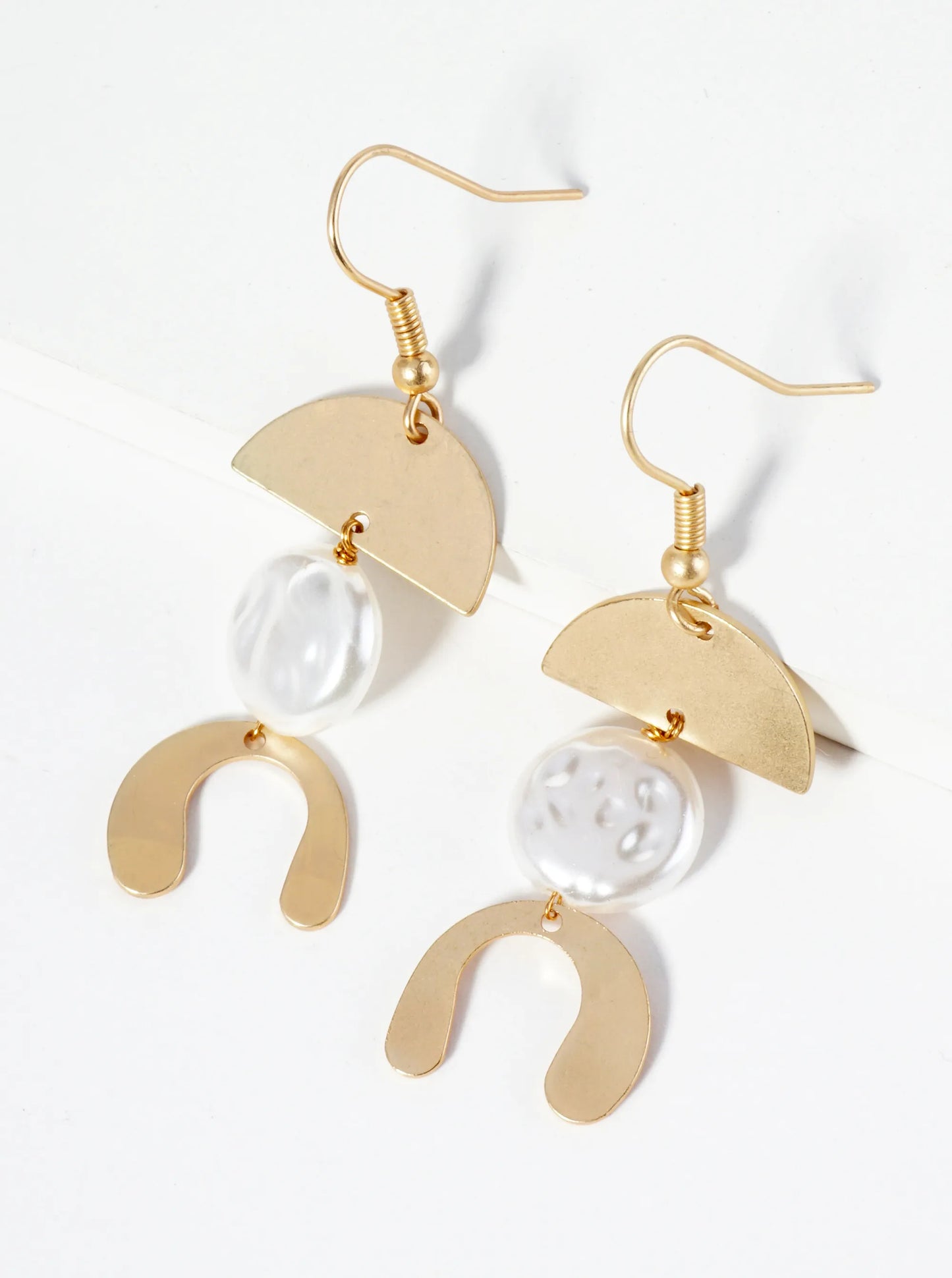 Geometric Earrings With Textured Center Pearl Highlight