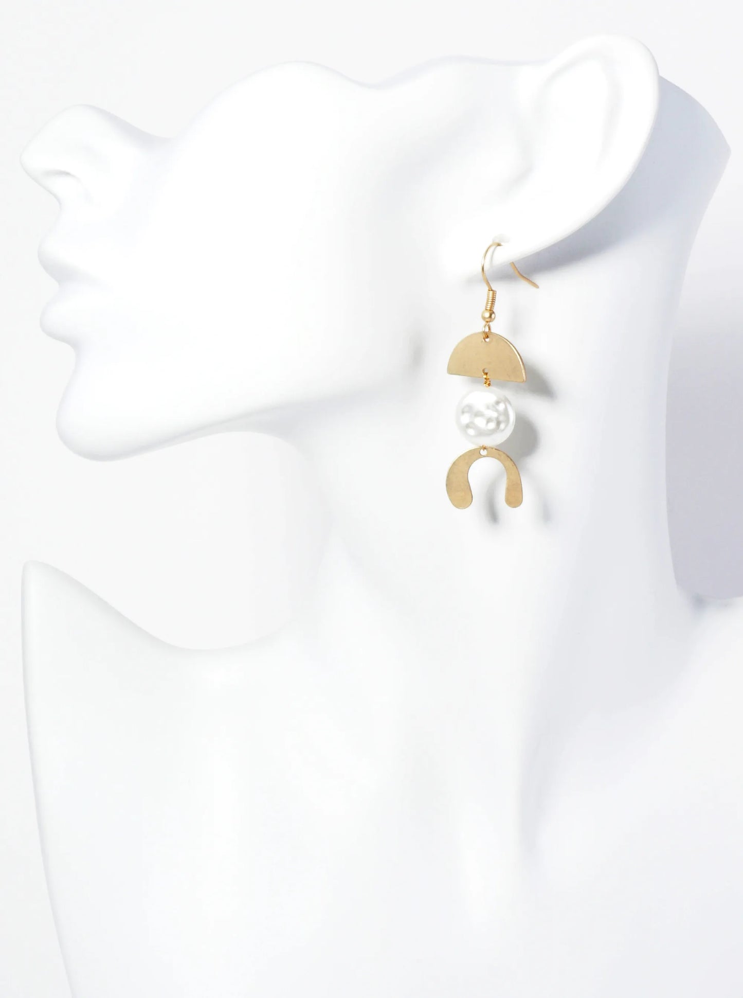 Geometric Earrings With Textured Center Pearl Highlight