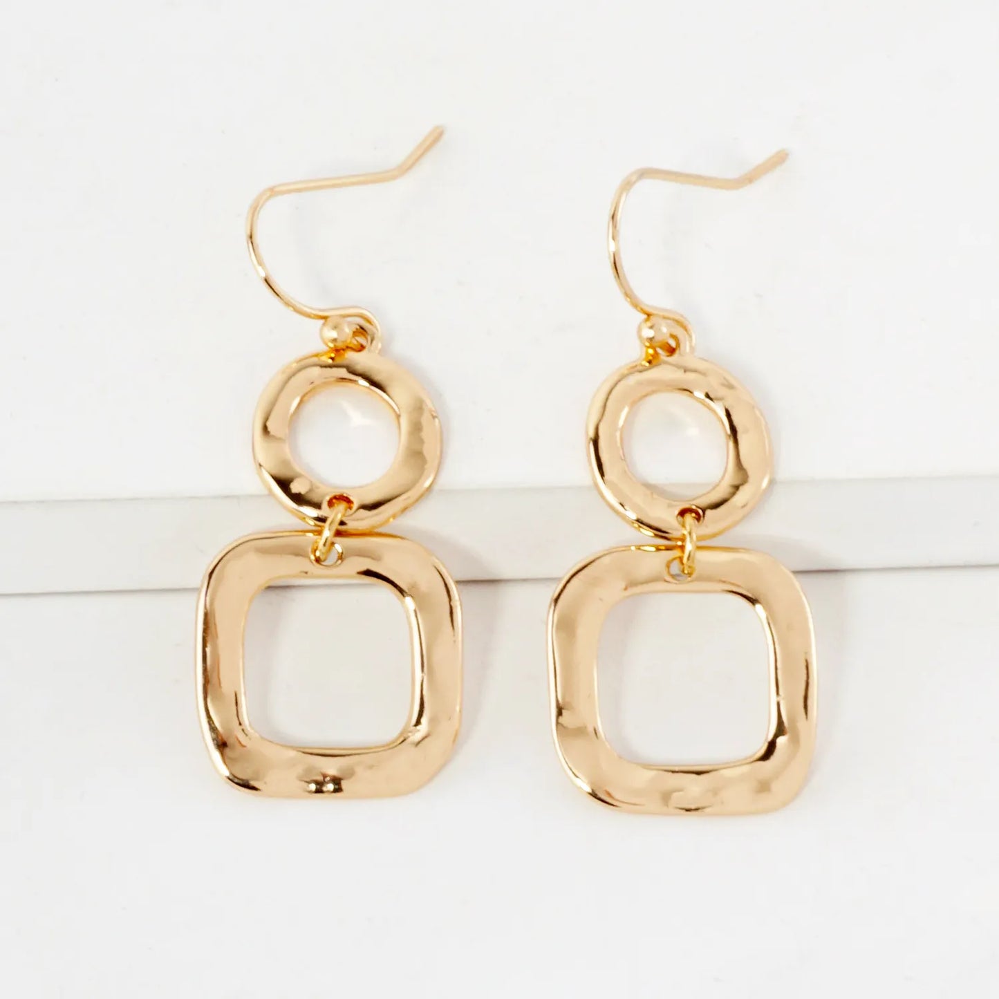 Geometric Hammered Dual Tier Drop Earrings