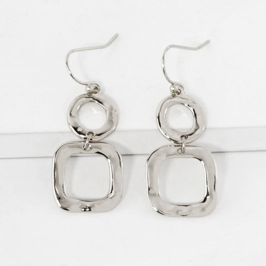 Geometric Hammered Dual Tier Drop Earrings