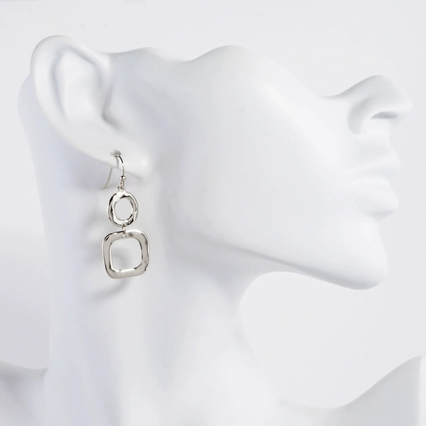 Geometric Hammered Dual Tier Drop Earrings