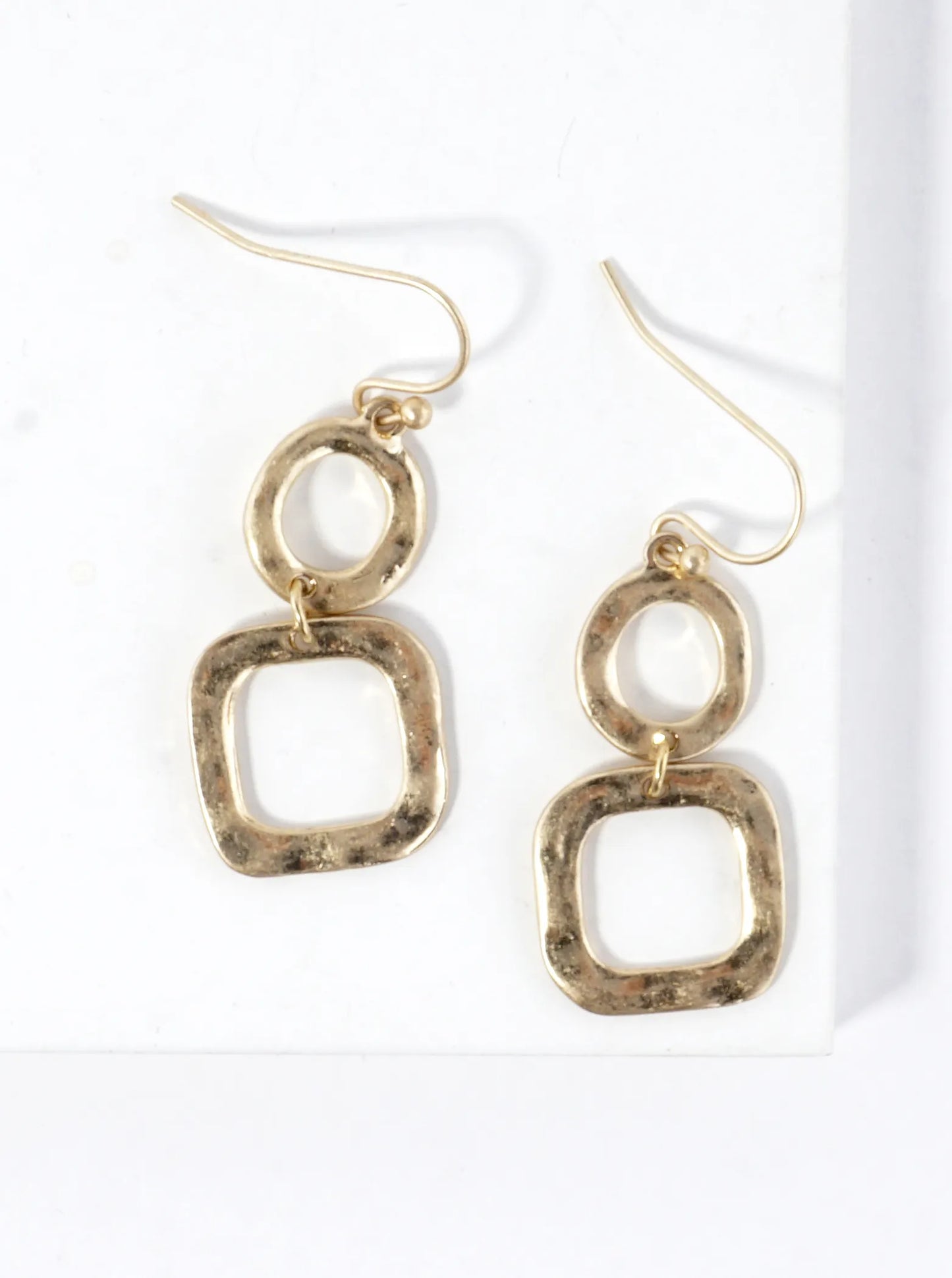Geometric Hammered Dual Tier Drop Earrings