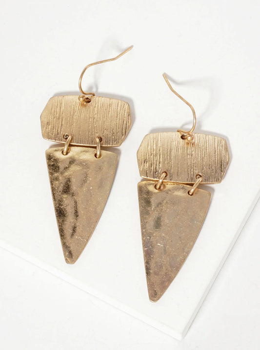 Geometric Hammered-Texture Upside-Down Triangle Drop Earrings