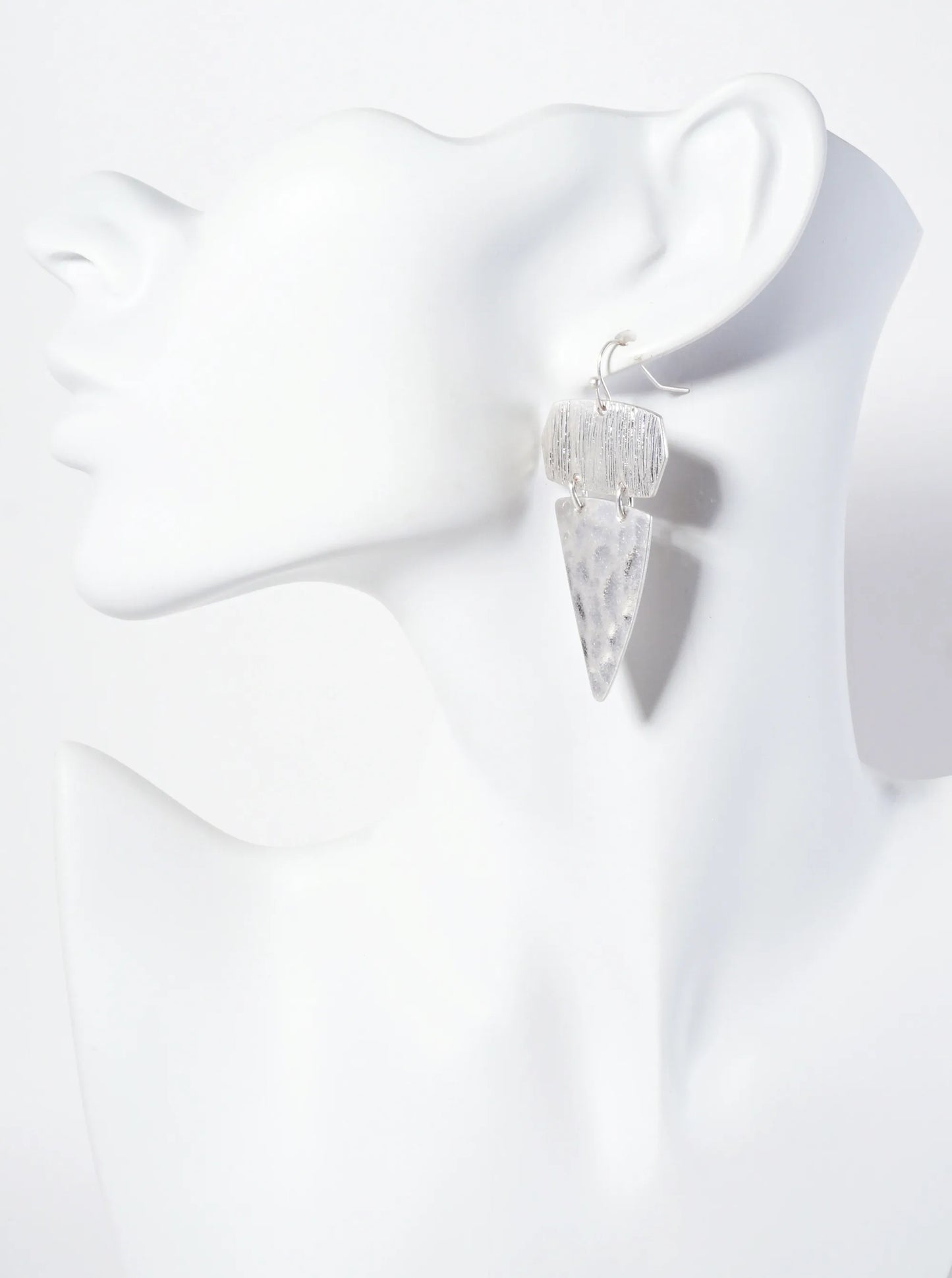 Geometric Hammered-Texture Upside-Down Triangle Drop Earrings
