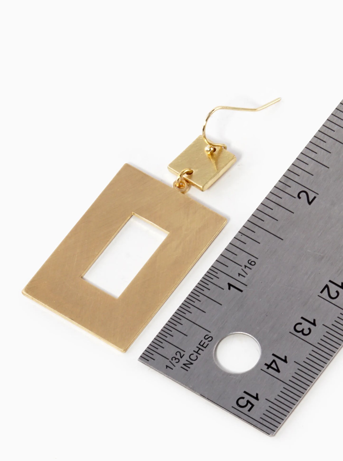 Geometric Rectangular Satin Brass Drop Earrings