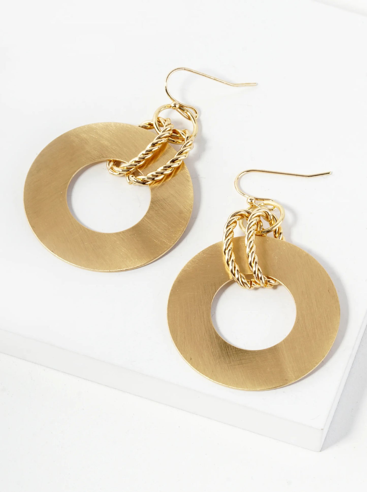 Geometric Round Satin Medal Drop Dangle Earrings