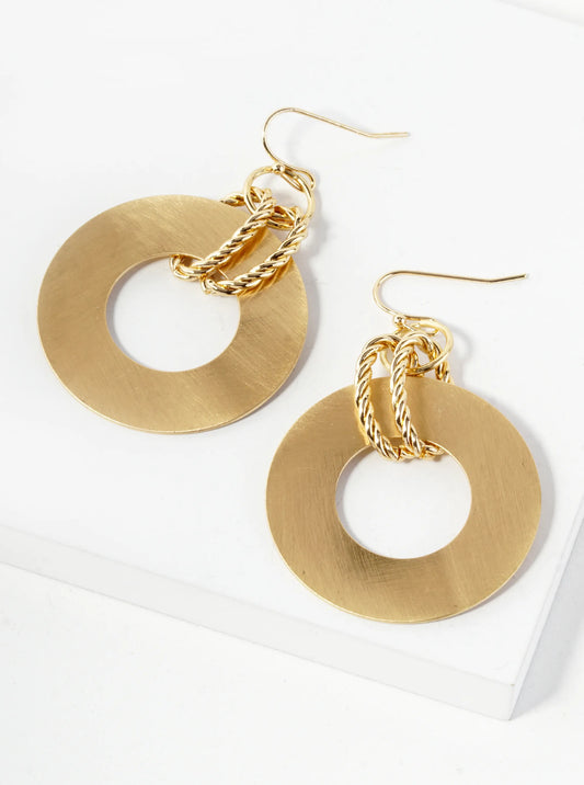 Geometric Round Satin Medal Drop Dangle Earrings
