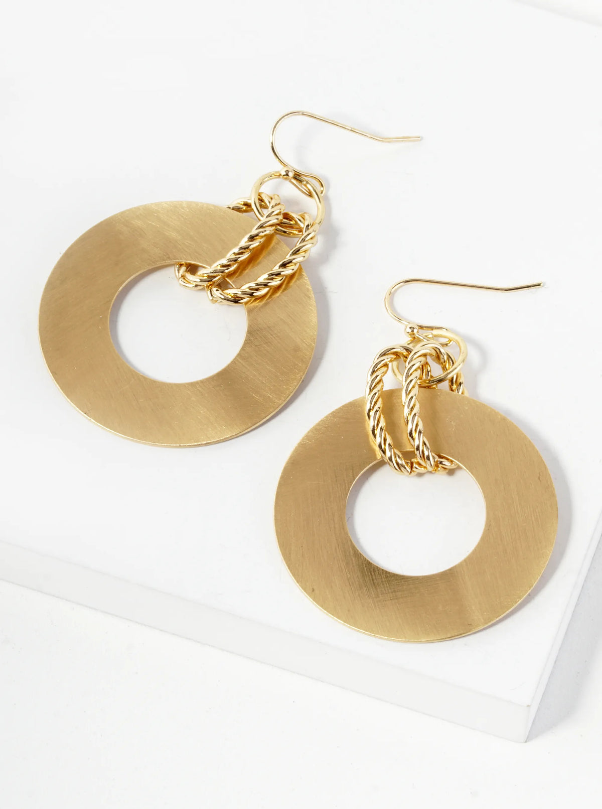Geometric Round Satin Medal Drop Dangle Earrings