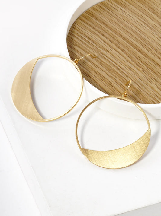 Geometric Satin Brass Textured Round Drop Earrings