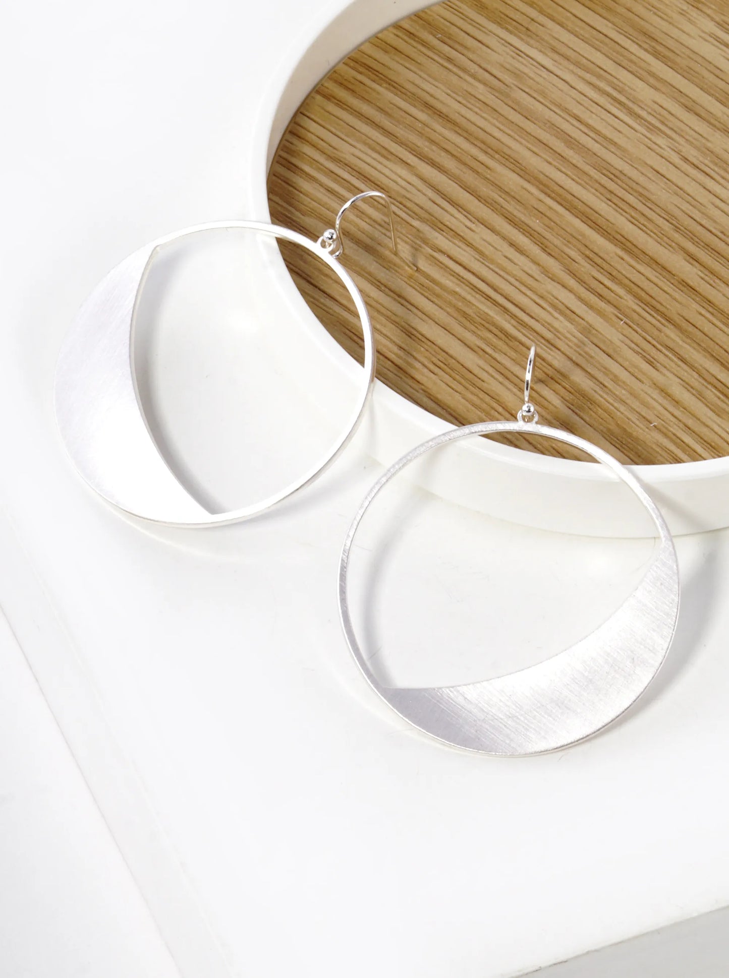 Geometric Satin Brass Textured Round Drop Earrings