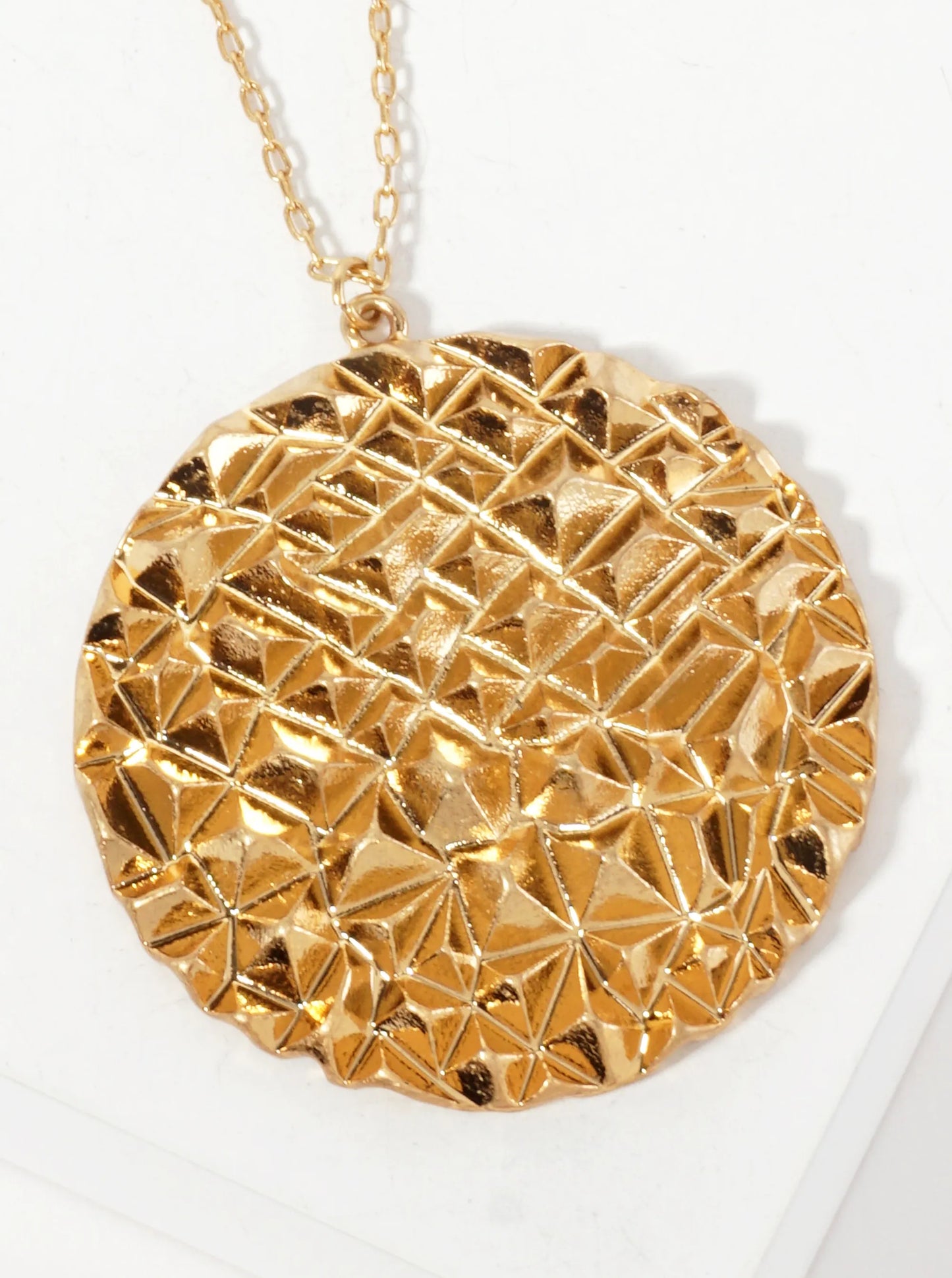 Geometric-Texture Round Pendant 30-inch Long Necklace