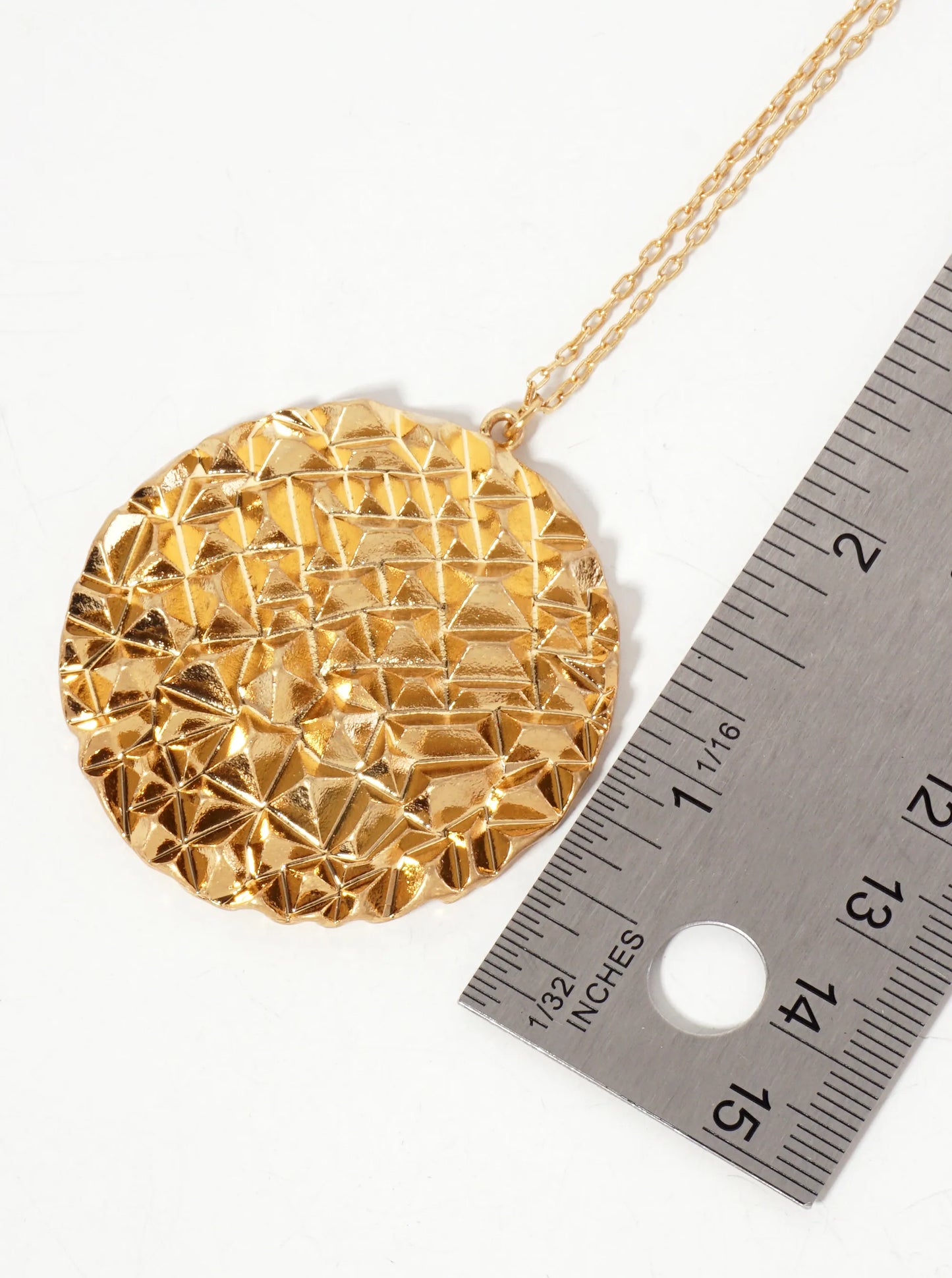 Geometric-Texture Round Pendant 30-inch Long Necklace