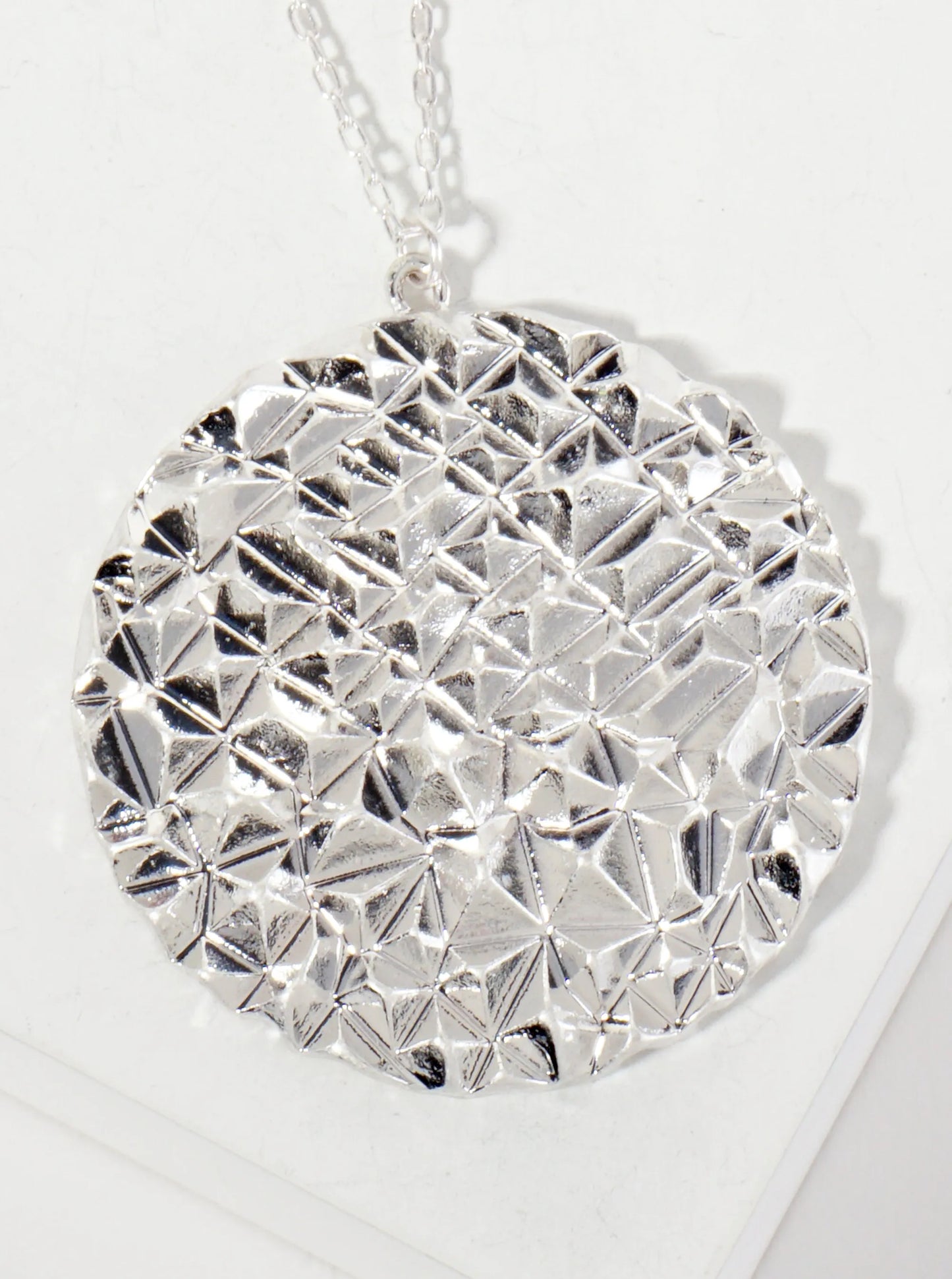Geometric-Texture Round Pendant 30-inch Long Necklace