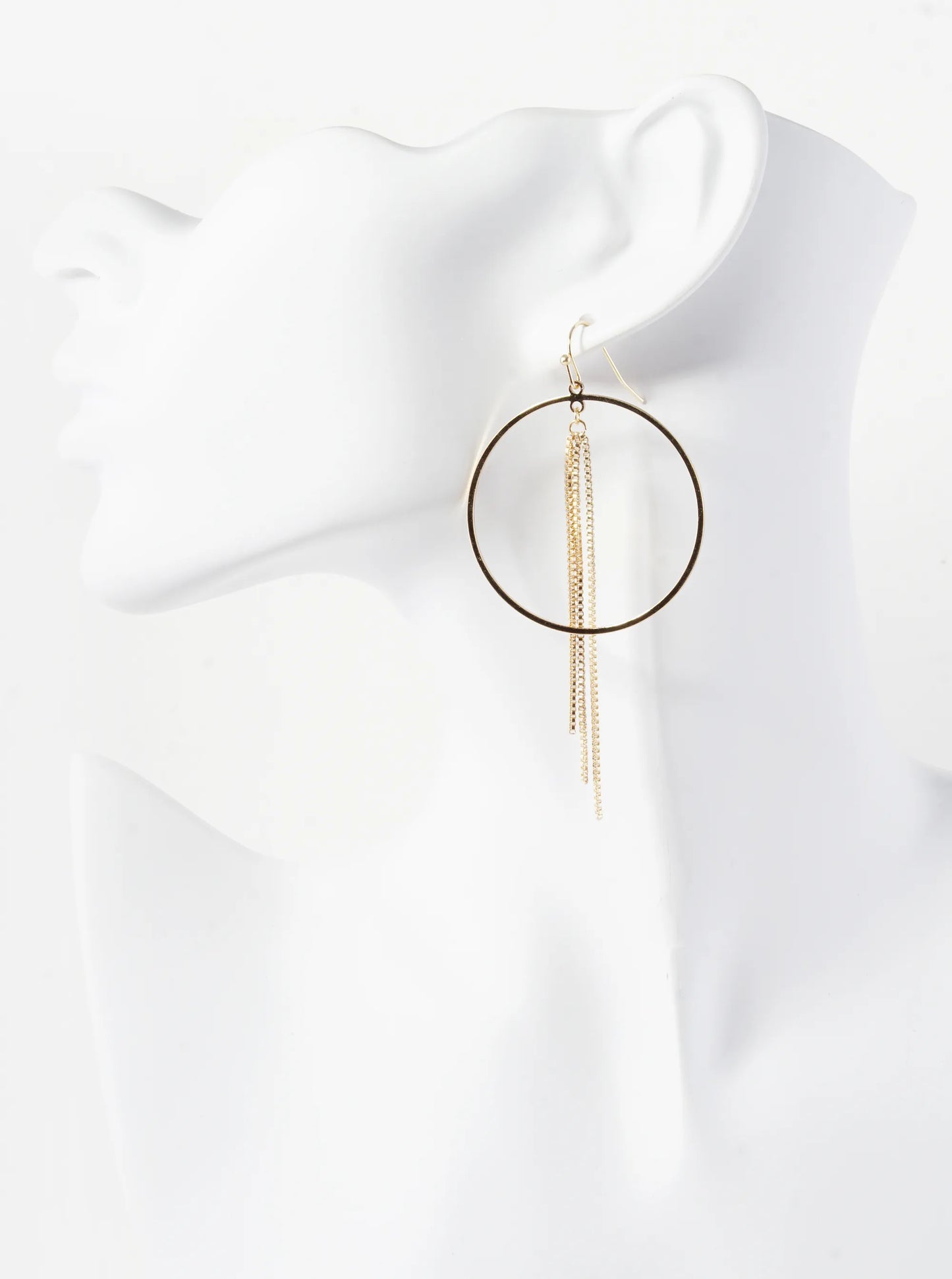 Geometric Tiny Box Chain Drop From Circle Dangle Earrings