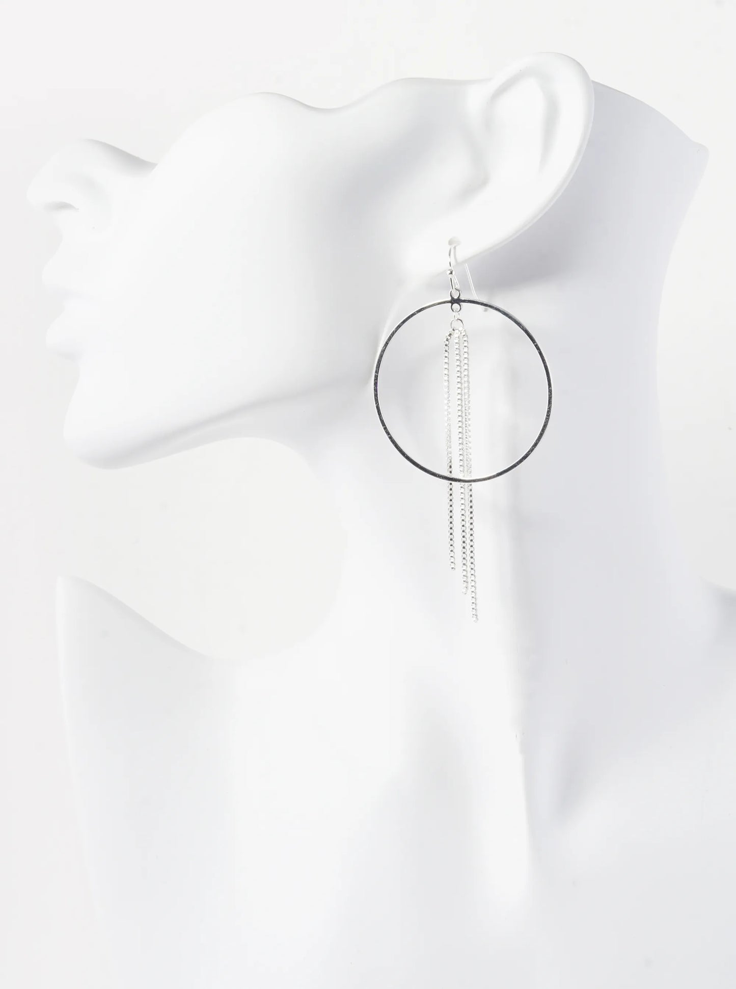 Geometric Tiny Box Chain Drop From Circle Dangle Earrings
