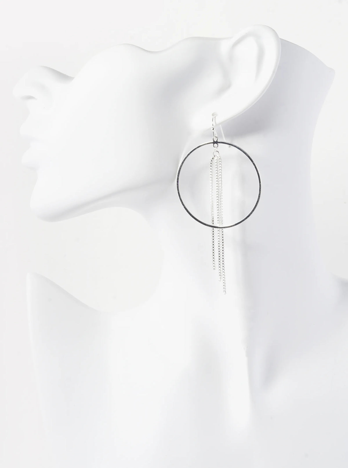 Geometric Tiny Box Chain Drop From Circle Dangle Earrings