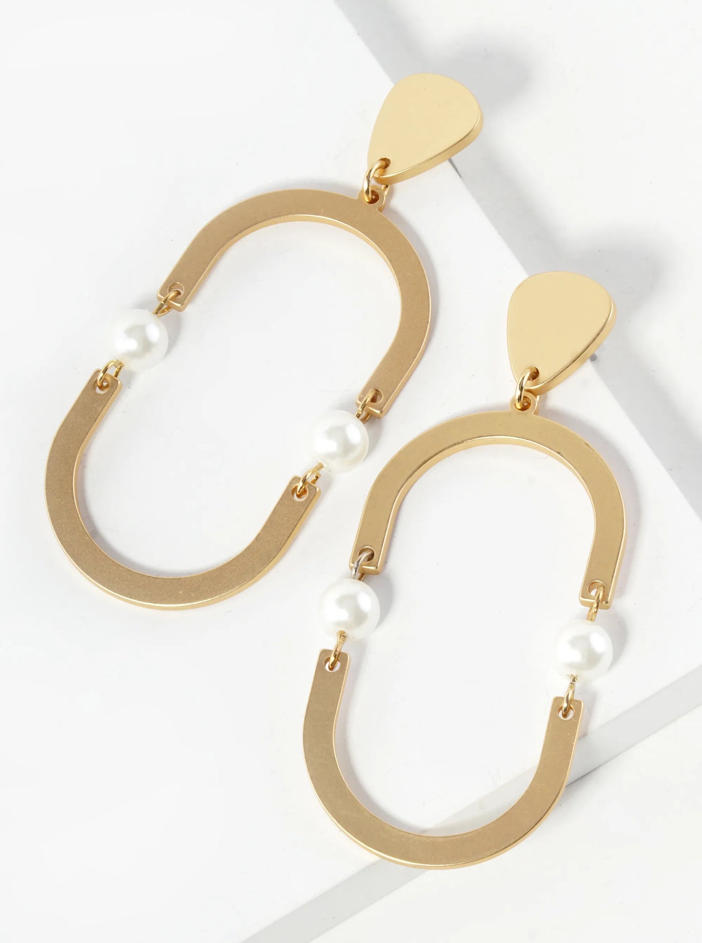 Geometric Up Is Down Pearl Drop Dangle Earrings