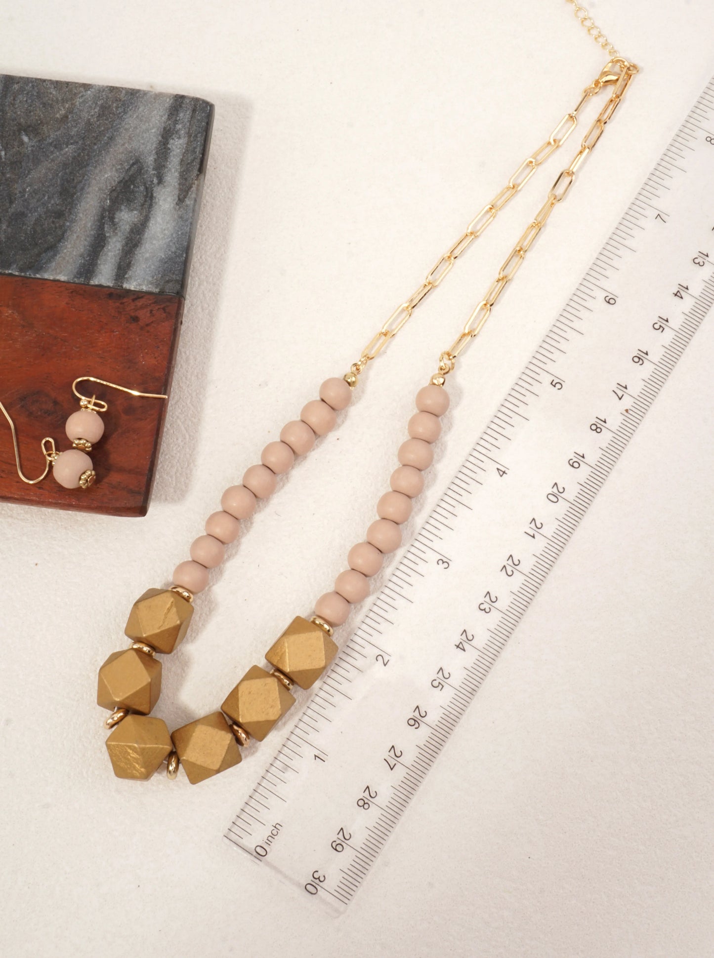 Geometric Wood Bead Necklace Set
