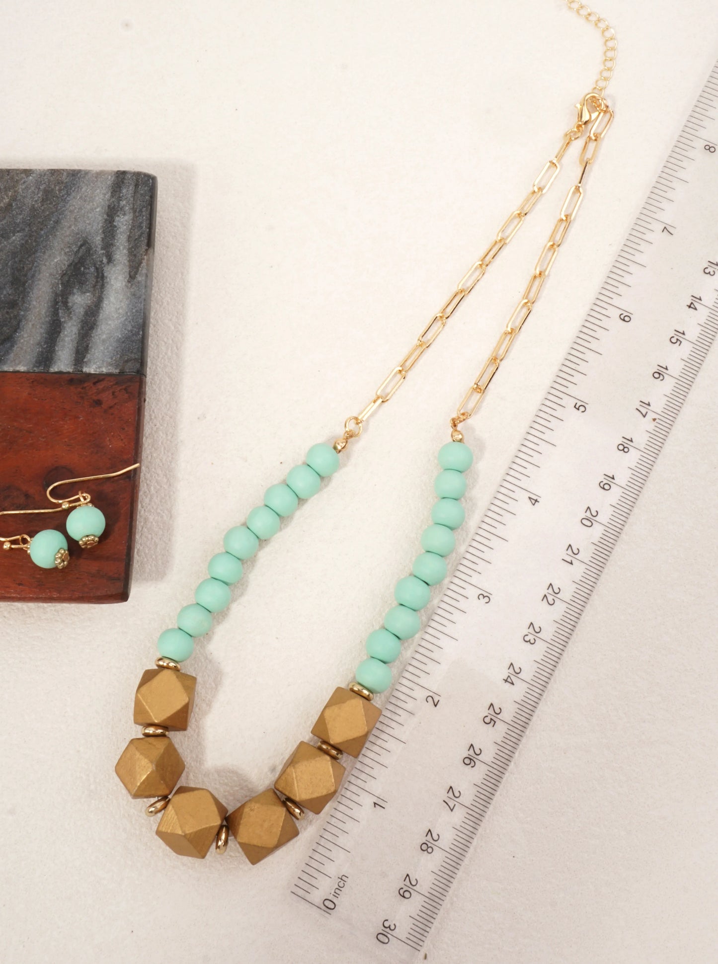 Geometric Wood Bead Necklace Set