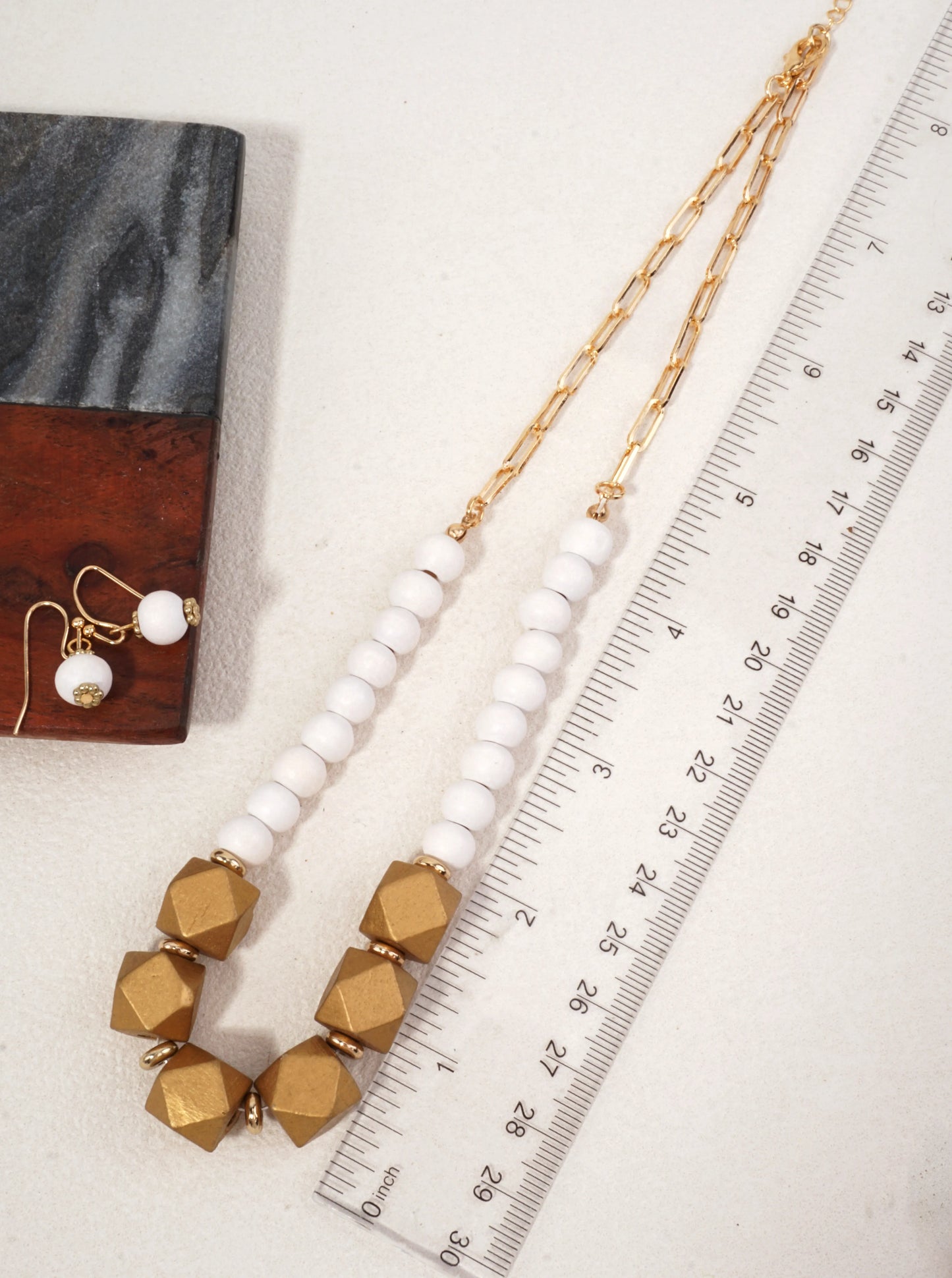 Geometric Wood Bead Necklace Set