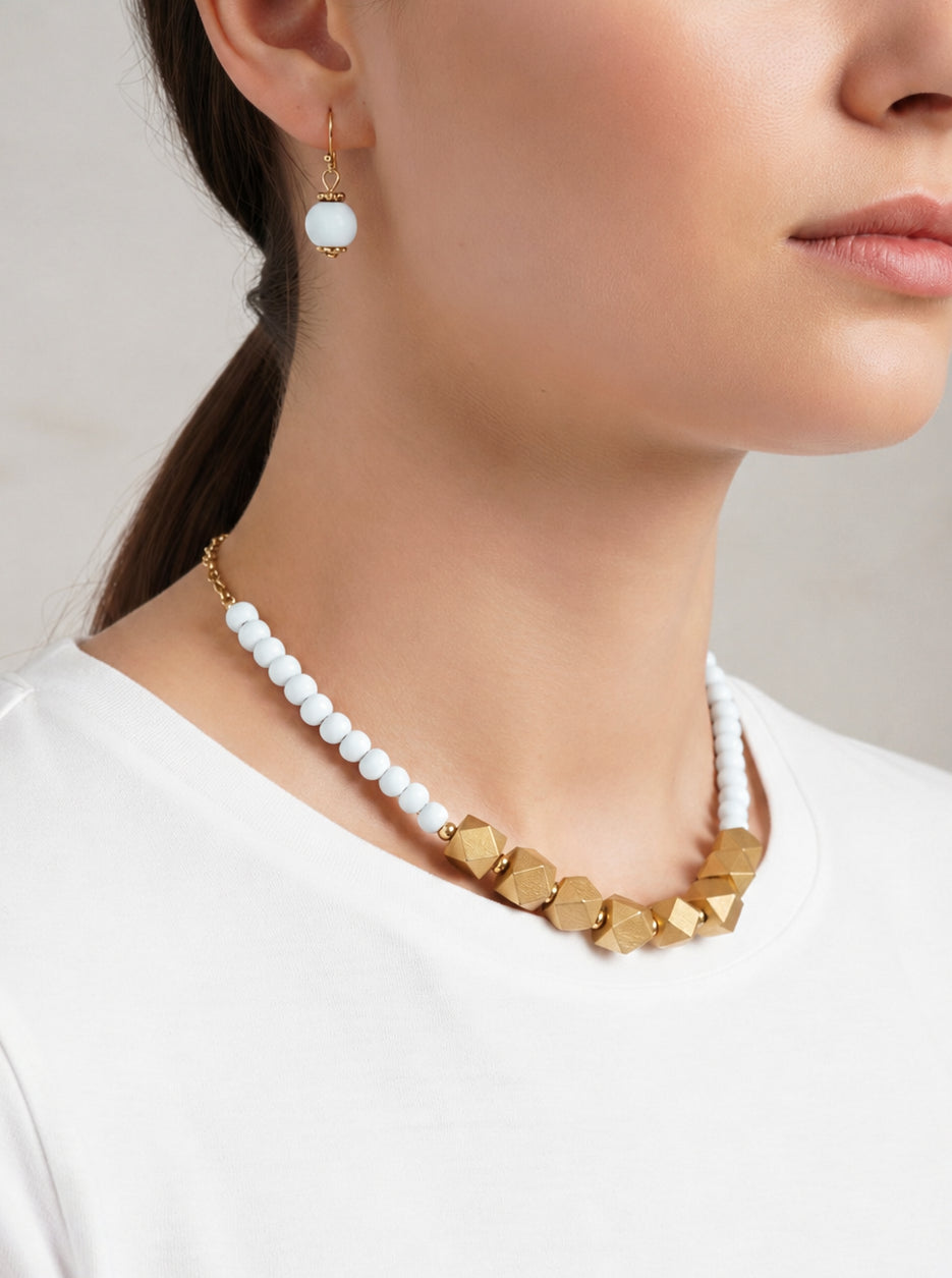 Geometric Wood Bead Necklace Set