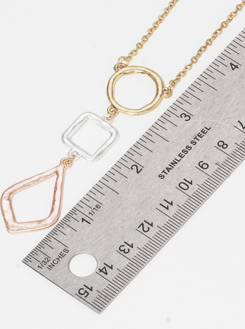 Geometric Shape Hammered Metal Pendant Necklace