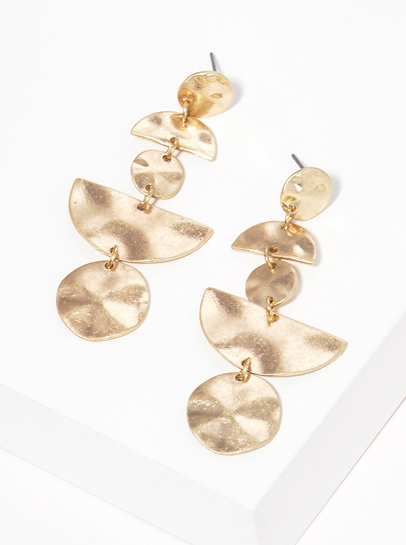 Geometric Shaped Hammered Metal Post Drop Earrings