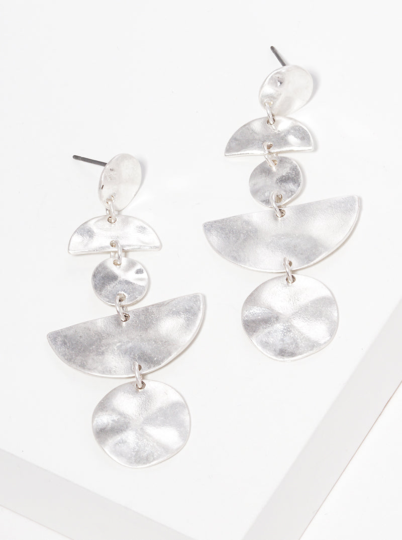 Geometric Shaped Hammered Metal Post Drop Earrings
