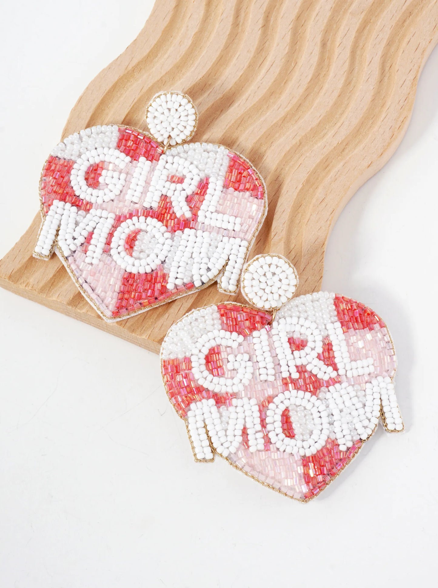 Girl Mom Cylinder-Beaded Big Heart Mothers-Day Statement Earrings