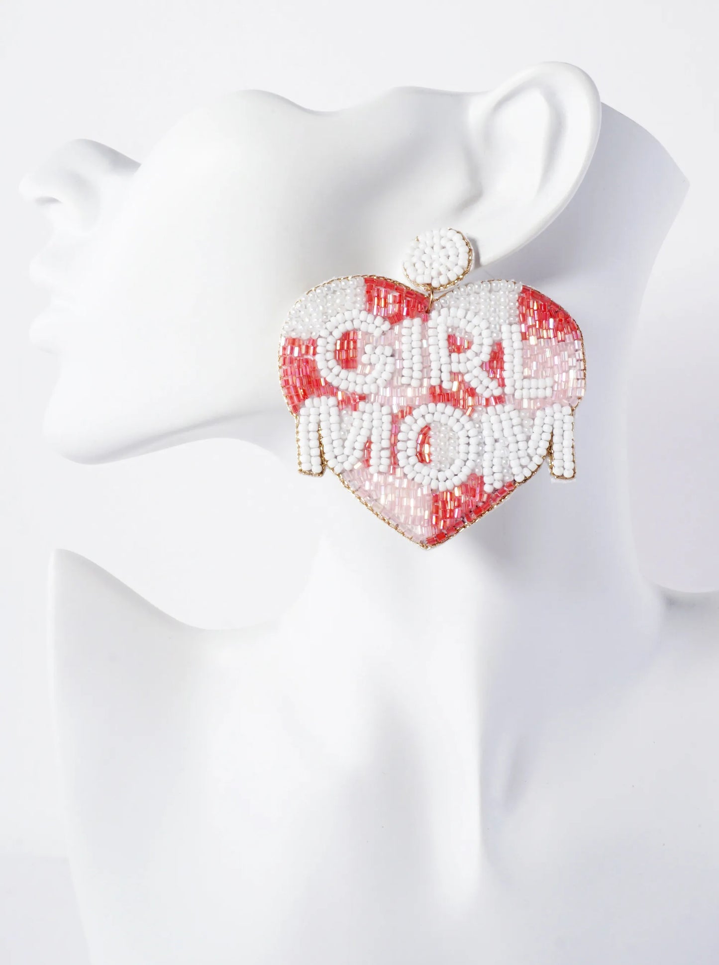 Girl Mom Cylinder-Beaded Big Heart Mothers-Day Statement Earrings
