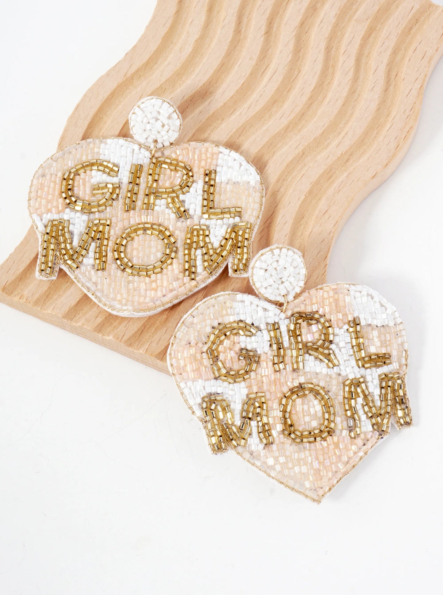 Girl Mom Cylinder-Beaded Big Heart Mothers-Day Statement Earrings